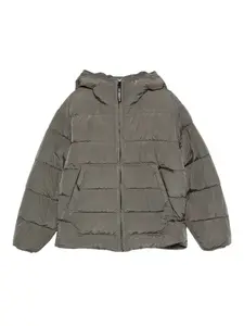 Стеганое пальто с капюшоном C.P. Company Kids, зеленый