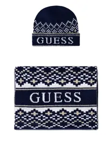 Набор из шарфа с узором и шапки Guess Usa, синий