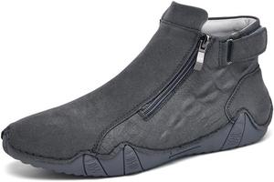 Ботинки Hhhchpm для мужчин средней высоты с боковой молнией, повседневные, удобные, с круглым носком, противоскользящие лоферы для прогулок и походов на улице, серый