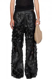 Широкие брюки с лазерной резкой из искусственной кожи Lu'U Dan, черный