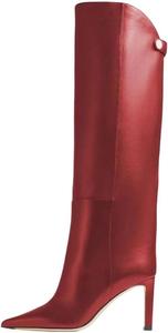 Женские узкие ретро-сапоги на высоком каблуке с каменным узором, мода европейско-американского подиума Generic, Red Single