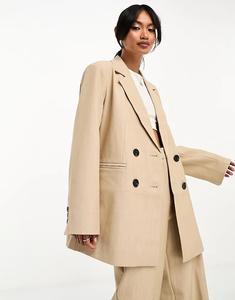 Двубортный пиджак YAS, приталенный в стиле кэмел, в комплекте - STONE