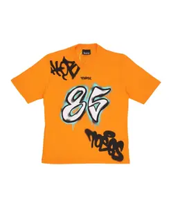 Оранжевая футболка с V-образным вырезом и свободным принтем. Disclaimer, оранжевый