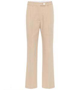 Прямые шерстяные брюки с высокой талией Victoria Beckham, Biscuit