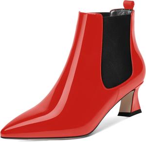 Женские зимние ботильоны AMBELIGHT с острым носком, лакированные, офисного стиля, на низком каблуке-кубике 2 дюйма, с эластичной вставкой, Red