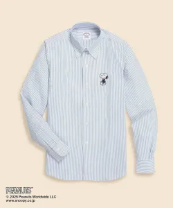 Хлопковая рубашка-оксфорд Brooks Brothers x PEANUTS с пуговицами и вышивкой Снупи, классический крой.