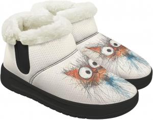 Мини-сапожки для женщин с мехом, зимние снегоходные сапоги на меховой подкладке, противоскользящие, теплые зимние обувь, устойчивая к пятнам Chririnla, Lines Cat