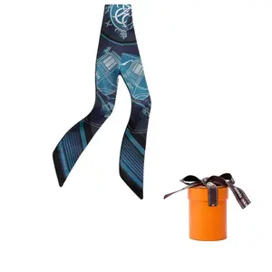 HERMES Шёлковый шарф, Black/Marine Blue