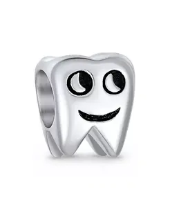 Бусина-Подвеска «Улыбающаяся зубная фея» из окисленного стерлингового серебра для европейского браслета Bling Jewelry, silver