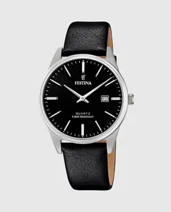 Часы мужские F20512/4 Steel Classic черные кожаные Festina, черный
