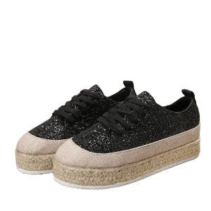 Lin Feng Женские противоскользящие и износостойкие низкие кеды на платформе черные, цвет Black