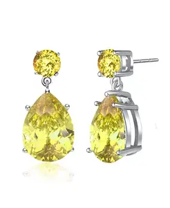Серьги-Подвески из стерлингового серебра с овальными кубическими цирконами Genevive, yellow