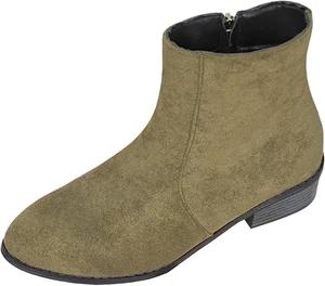 Женские замшевые ботильоны на щиколотку, классические короткие ботильоны с низким массивным каблуком, повседневные удобные ботинки с заостренным носком и боковой молнией TZNBGGE, Drak Green