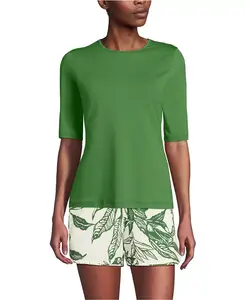 Женский удлиненный торс с солнцезащитным фактором UPF 50, рукава на локтях, свободный рашгард Lands' End, зеленый