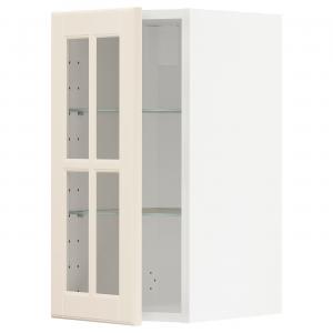 Настенный шкаф с полками и стеклянной дверцей, белый/светло-бежевый цвет Bodbyn, 30x60 см. IKEA Metod