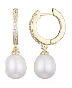 Серьги-Кольца Huggie Hoop с позолоченными кубическими цирконами Adornia, white