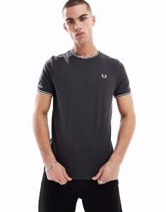 Футболка с двойным кантом темно-серого цвета Fred Perry