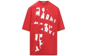 MARNI Футболка мужская красная с круглым вырезом, прямой крой
