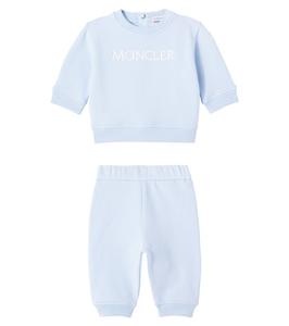 Комплект из детской хлопковой флисовой кофты и спортивных штанов Moncler Enfant, светло-синий