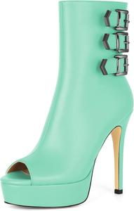 Женские ботильоны SAMMITOP с открытым носком, на высокой платформе и каблуке, с ремешком и пряжкой, сексуальные туфли-лодочки для вечеринок, клуба и танцев, каблук 5 дюймов, Mint Green