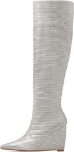 Женские ботфорты FSJ с высокой танкеткой, заостренным носком и молнией сбоку, удобный толстый высокий каблук, модные вечерние и клубные сапоги до бедра, размер 4-15 US