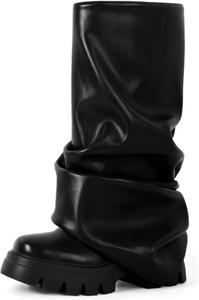 Женские ботильоны с платформой, закругленным носком и отворотом до середины икры, на массивном каблуке, с легким надеванием, модные, в форме акулы, для вечеринок Driceic, M-Black