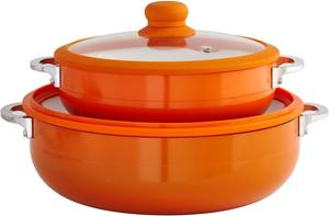 Набор кастрюль IMUSA с силиконовым ободом и стеклянной крышкой, 2 предмета, оранжевый