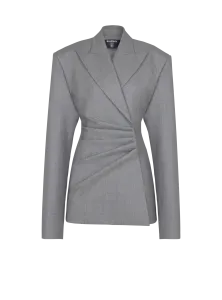 Короткое платье-пиджак из драпированной шерсти Balmain, серый