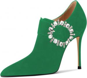 Женские ботильоны FYS с заостренным носком, высокой шпилькой, для платья, с кристаллами и пряжкой, для вечеринок, выпускных и танцев, размер 4-15 США, Green