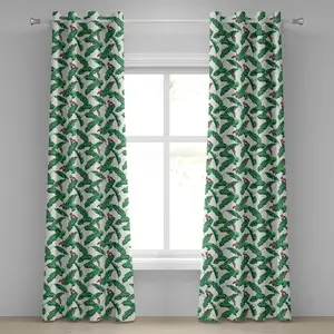 Шторы-люверсы ABAKUHAUS, листья бананового дерева с цветком принцессы, летняя листва, декоративные двухпанельные шторы, 280 см x 225 см, цвет "охотничий зеленый баклажан" Abakuhaus