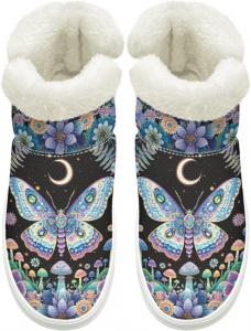 Женские пушистые ботинки Комфортные ботильоны на каждый день для мужчин ботинки на зиму без шнуровки, размеры США 4,5-12 Cugasmaru, Butterfly Moon