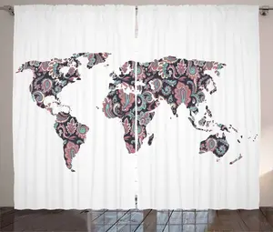 Штора ABAKUHAUS в восточном стиле, листья пейсли, универсальная ленточная штора для гостиной с петлями и крючками, 280 x 245 см, бирюзовый, кораллово-красный, сливовый Abakuhaus