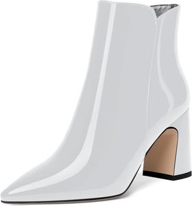 Женские ботильоны ROSERWISH для свиданий, мода, на молнии, повседневные, с заостренным носком, лакированные, с массивным каблуком 3,3 дюйма