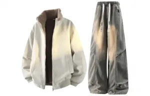 Повседневная спортивная одежда унисекс стойка утепленная и флисовая подкладка X1617, экрю jacket puffer jacket+pants желтый mud fleece-lined