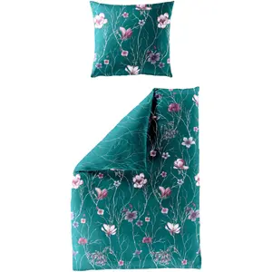 Постельное белье BIERBAUM «Lilli», мако-сатин, 100% хлопок, с цветами, легкое в уходе, цвет jade