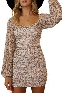 Леопардовое мини-платье с сеткой в цвете тауп/мокко ENDLESS BLU.