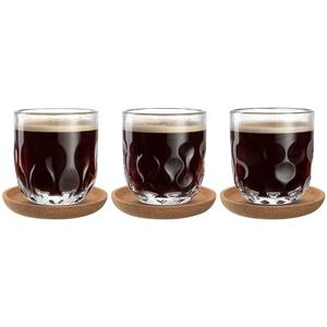 Стакан для латте-махато Кофейный набор с подставкой Gocce 220 мл, набор из 3 прозрачных стаканов Leonardo, прозрачный