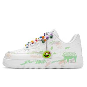 SESAME STREET Антискользящие износостойкие легкие дышащие низкие скейтбордские кроссовки унисекс Cheese White Green [Обычная версия], цвет Cheese White Green[Regular Edition]