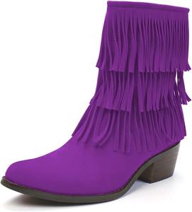Женские ботильоны YDN с круглыми носками и кисточками, на низком массивном каблуке, на широкую голень, нарядная обувь, размеры 4-15 US, Purple