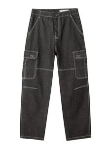 Bershka Багги карго джинсы в черном дениме