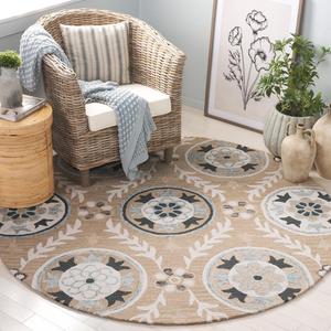 Ковер SAFAVIEH, 183 x 183 см, Jardin Collection, круглый, бежевый/слоновая кость, геометрический рисунок, идеален для помещений с высокой проходимостью в гостиной, спальне, столовой (JAR755B)