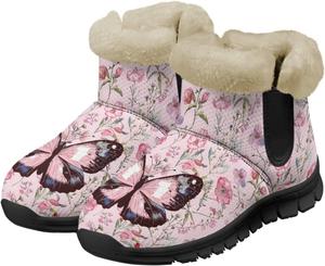 Женские теплые зимние ботинки UNICEU Fuzzy с искусственным мехом, для снега, уличные ботильоны, удобная обувь без шнурков, короткие ботинки до щиколотки, Butterfly