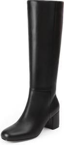 Женские сапоги iiimmu до колена с округлым носком, массивным каблуком 2,5 дюйма, высокие, с боковой молнией, из искусственной кожи, Black