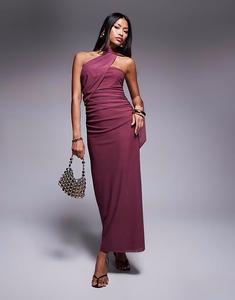 Платье-бандо макси из сетчатой ​​ткани ASOS DESIGN с шарфом в темно-розовом цвете