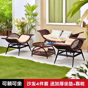 Yu Senyi Кресло из ротанга двухместный диван + кресло + кофейный столик с текстурой дерева, утолщенная подушка + 4 декоративные подушки