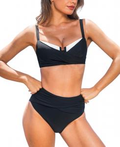 Элегантный двухцветный купальник-бикини для женщин, созданный для пляжного гламура Cupshe, Black