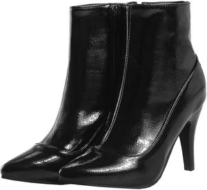 Женские ботильоны BEAUPAS из лаковой кожи на высоком каблуке, с заостренным носком и застежкой-молнией, Black