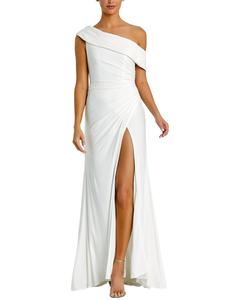 Мака Даггал платье с открытыми плечами и разрезом Mac Duggal, белый