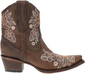 Corral Boots Женские ботинки Corral с цветочной вышивкой, заостренным носком, повседневные ботинки на щиколотку, низкий каблук 1-2" - коричневые