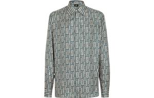 Fendi Мужская рубашка, зеленая, с острым воротником, средней высоты